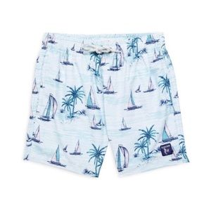 COPY - Boys Swim Trunks - The Endless Summer - Mint color Sailboats and Palms -…